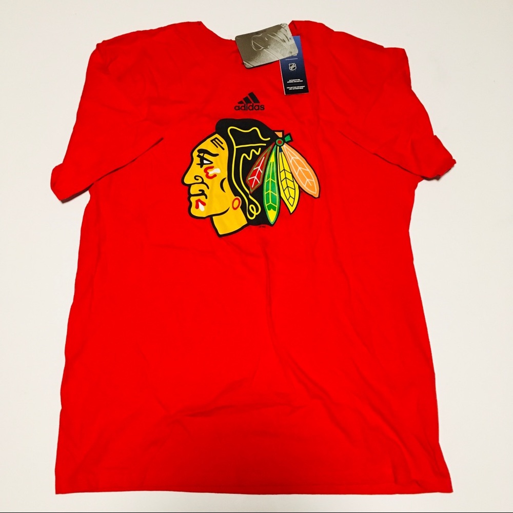 NWT Adidas Chicago Blackhawks Hockey Logo T-Shirt Tee Men's Size L Large Red NEW